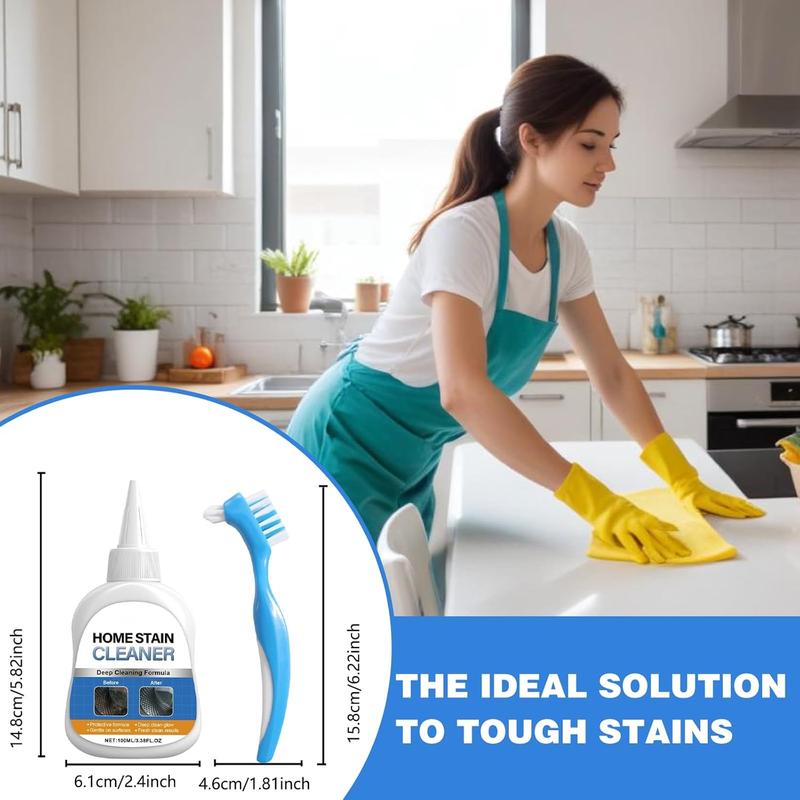 Stubborn Stain Remover Gel with Scrub Brush, Bathroom Kitchen Tile Grout Cleaner