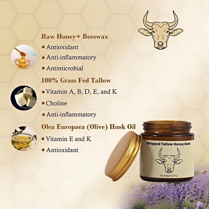 Natural Grass-Fed Beef Tallow Honey Balm – Whipped Moisturizer for Soft Skin