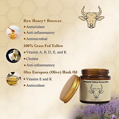 Natural Grass-Fed Beef Tallow Honey Balm – Whipped Moisturizer for Soft Skin