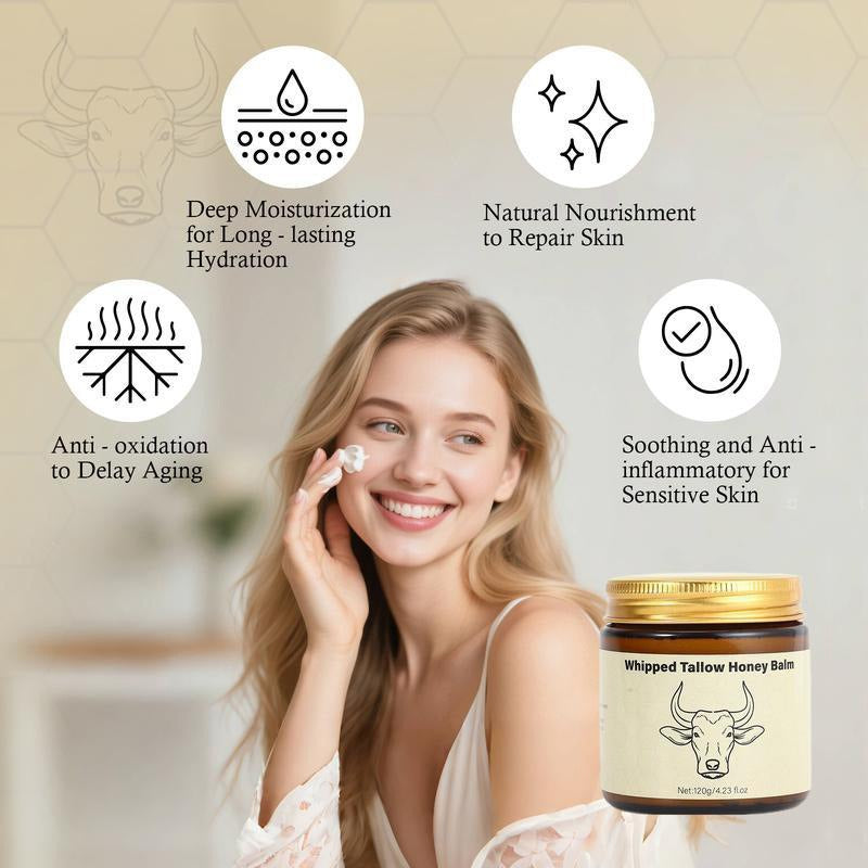 Natural Grass-Fed Beef Tallow Honey Balm – Whipped Moisturizer for Soft Skin