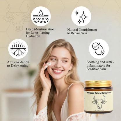 Natural Grass-Fed Beef Tallow Honey Balm – Whipped Moisturizer for Soft Skin