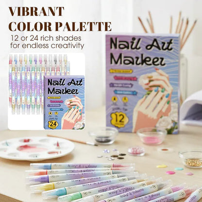 🔥🎨12/24 Colors Dual-Tip Nail Markers For Nail Art