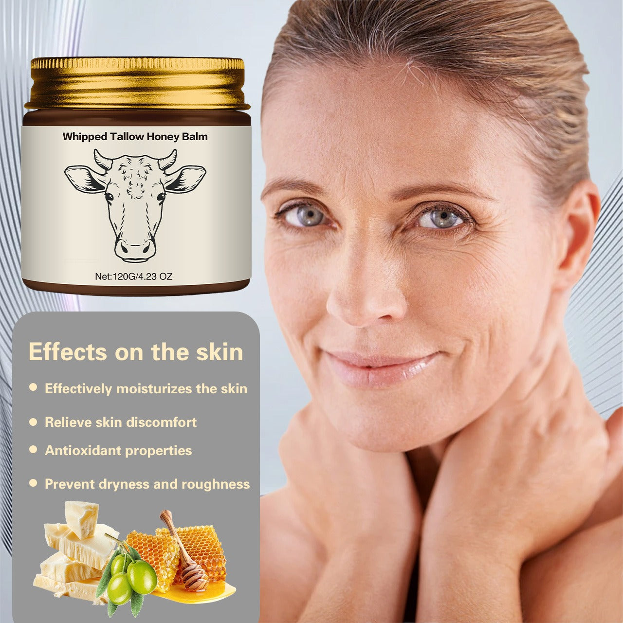 Natural Grass-Fed Beef Tallow Honey Balm – Whipped Moisturizer for Soft Skin