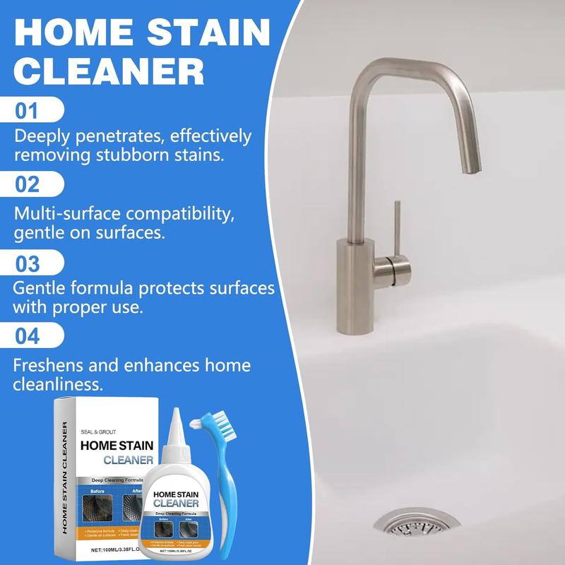 Stubborn Stain Remover Gel with Scrub Brush, Bathroom Kitchen Tile Grout Cleaner
