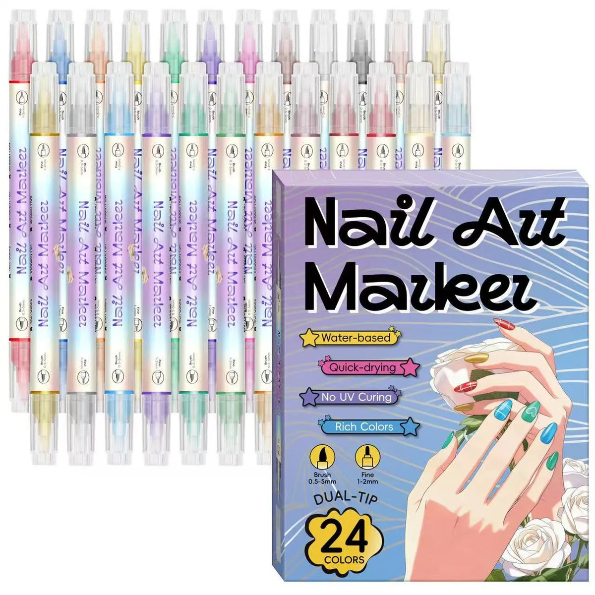 🔥🎨12/24 Colors Dual-Tip Nail Markers For Nail Art