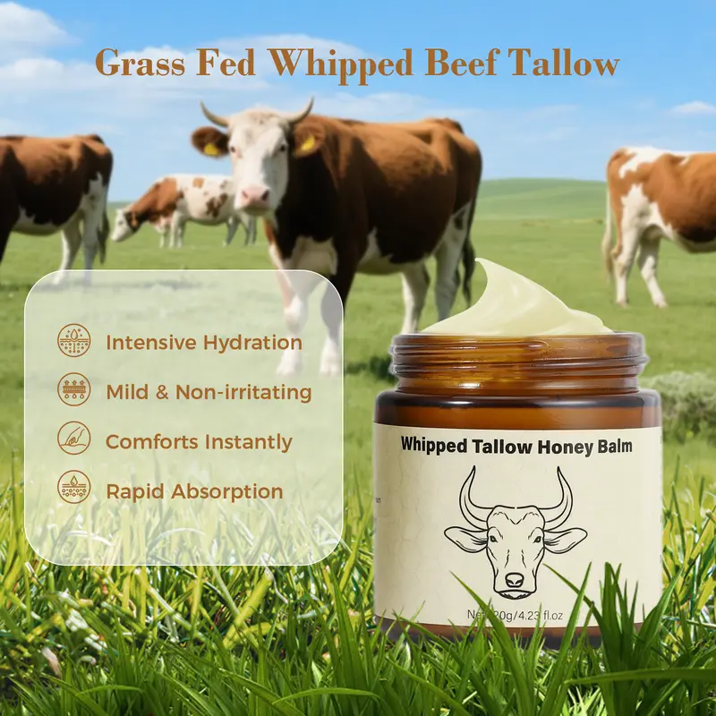Natural Grass-Fed Beef Tallow Honey Balm – Whipped Moisturizer for Soft Skin