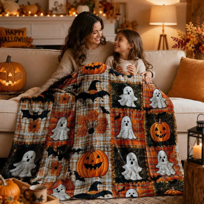 🎃🔥Halloween Pumpkin & Bat Flannel Throw Blanket