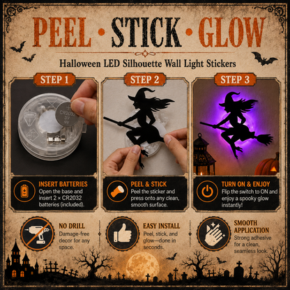 Halloween LED Silhouette Wall Stickers Battery Powered（8 PCS）