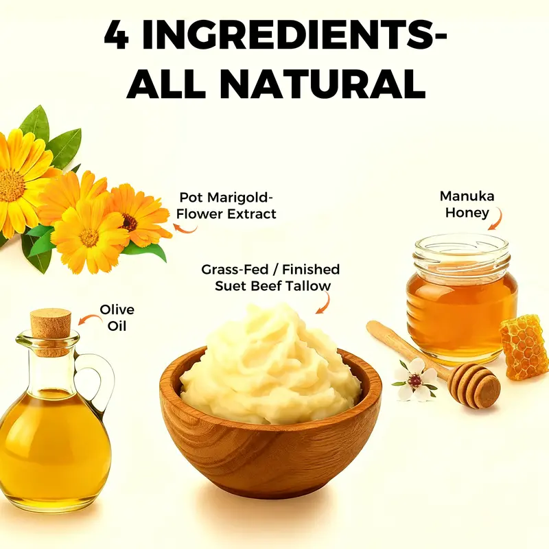 Natural Grass-Fed Beef Tallow Honey Balm – Whipped Moisturizer for Soft Skin