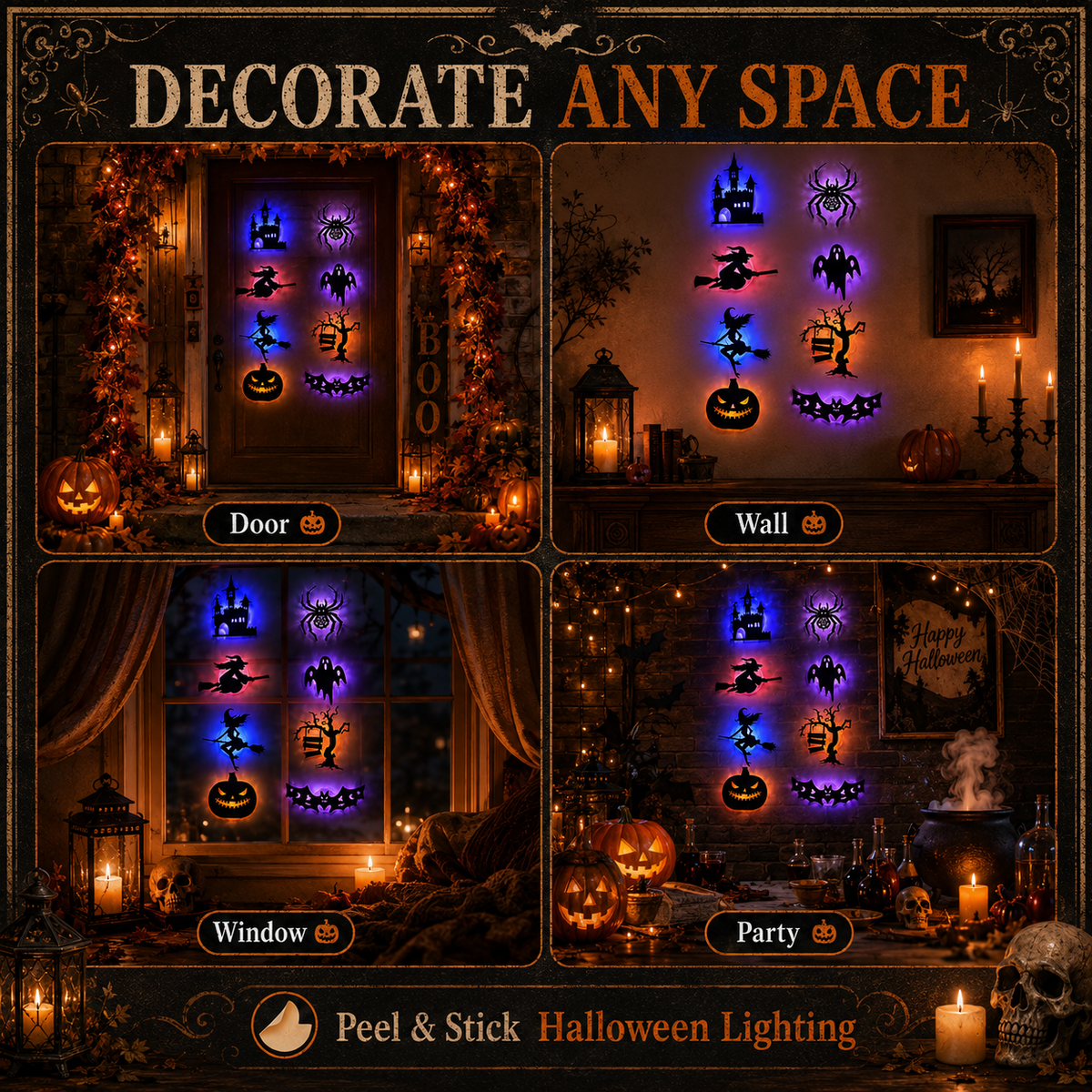Halloween LED Silhouette Wall Stickers Battery Powered（8 PCS）