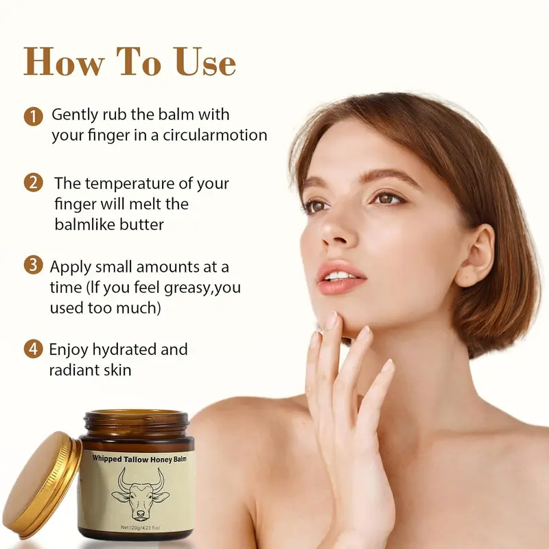 Natural Grass-Fed Beef Tallow Honey Balm – Whipped Moisturizer for Soft Skin