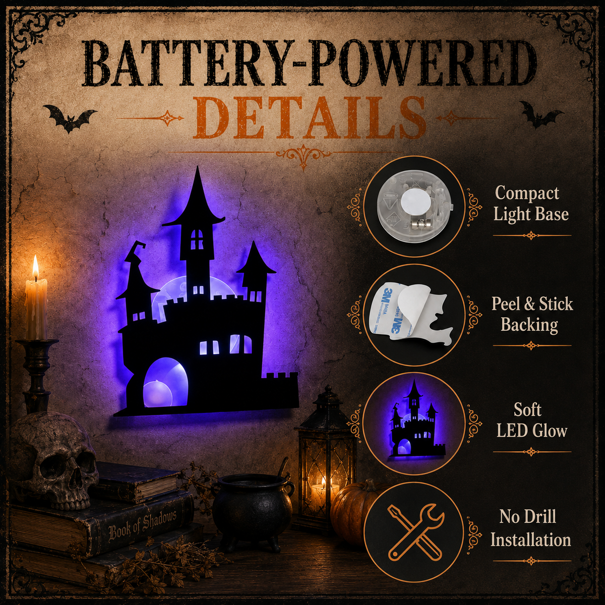 Halloween LED Silhouette Wall Stickers Battery Powered（8 PCS）
