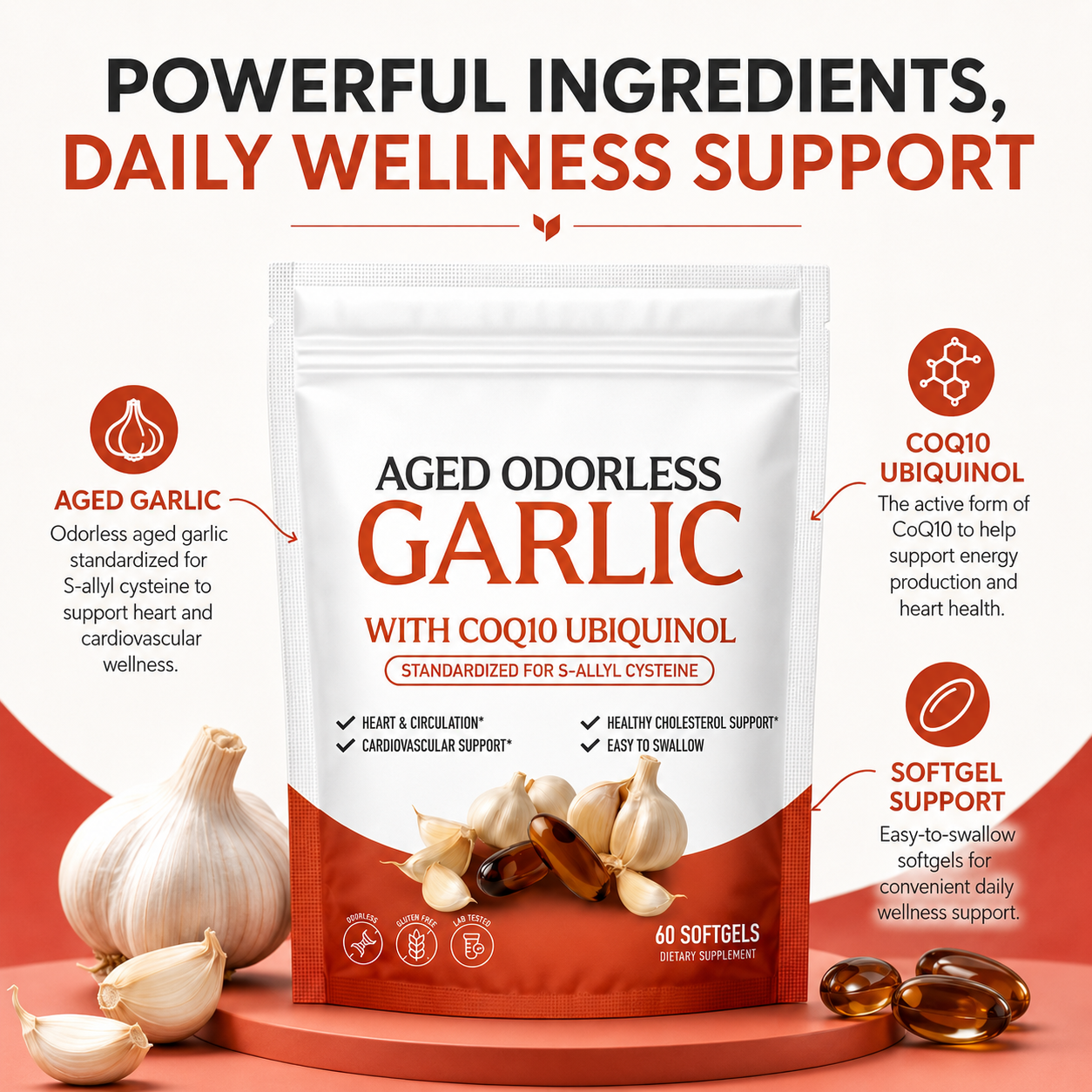 Aged Odorless Garlic Softgels - Promotes Cardiovascular Vitality