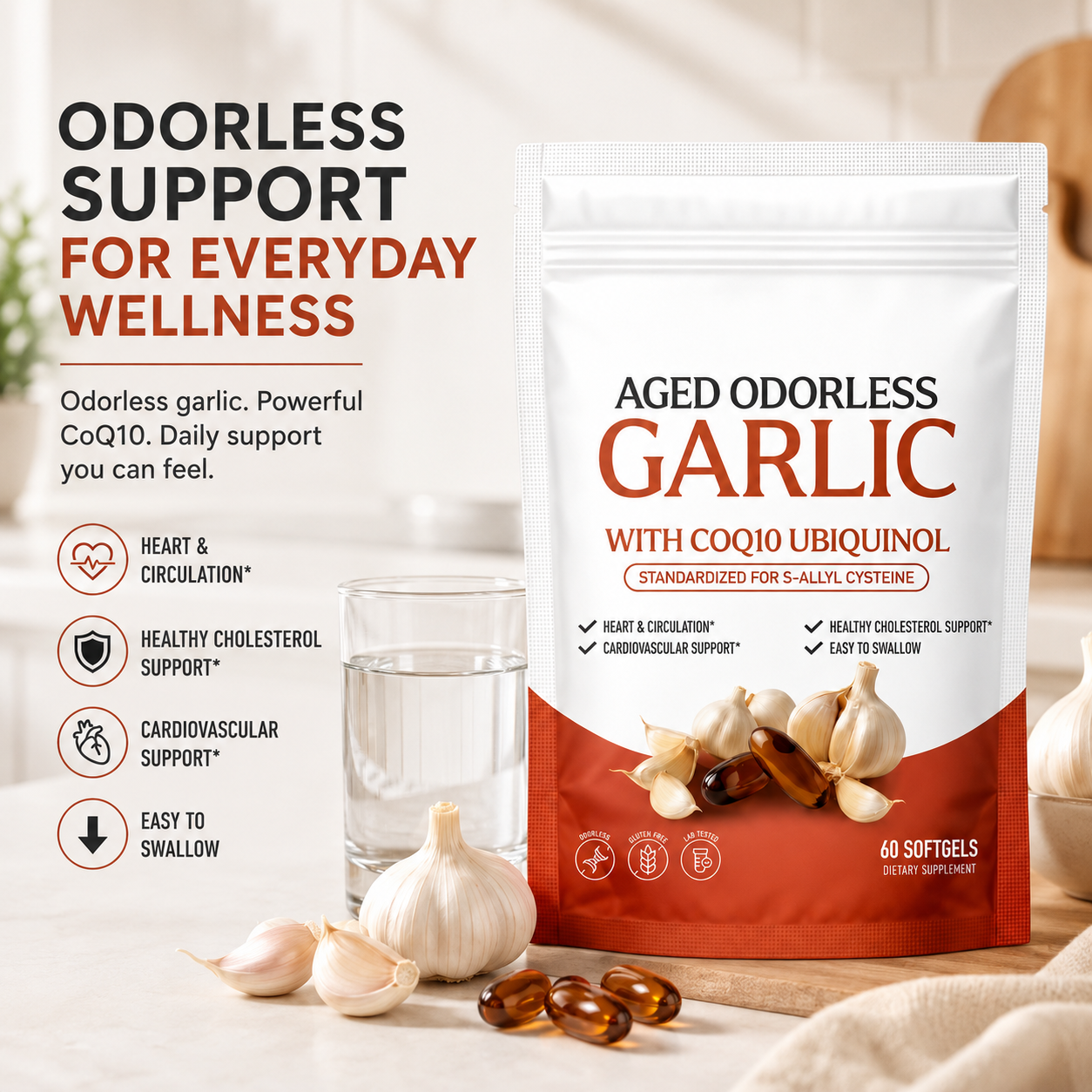 Aged Odorless Garlic Softgels - Promotes Cardiovascular Vitality