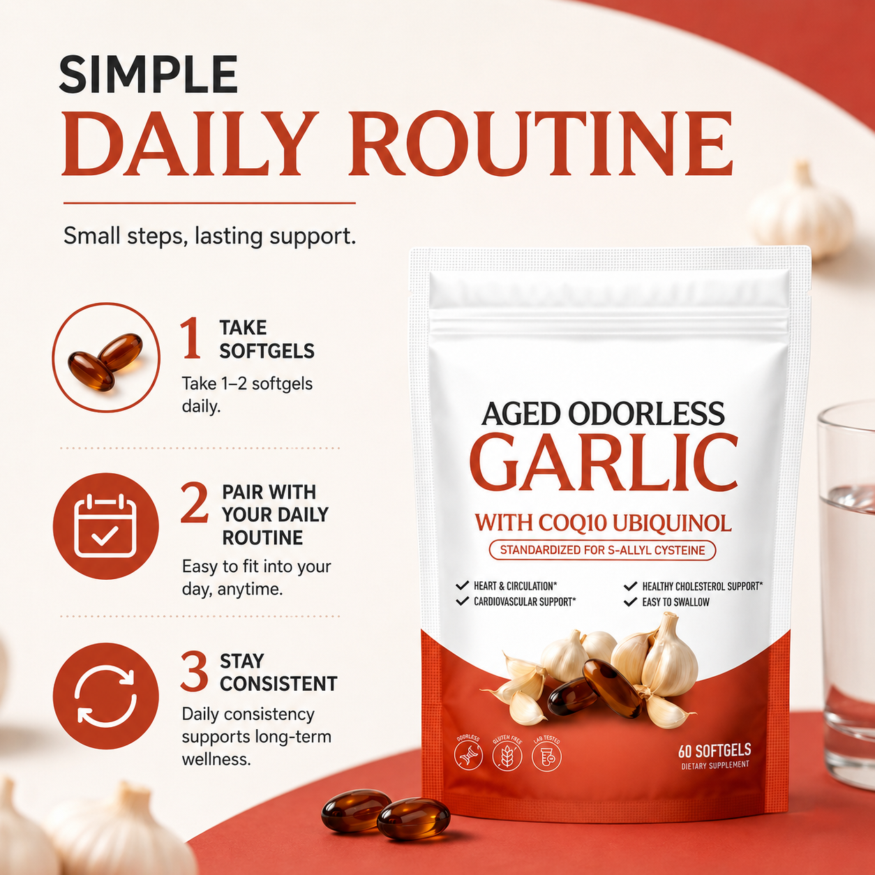 Aged Odorless Garlic Softgels - Promotes Cardiovascular Vitality