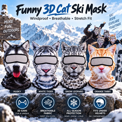 🐱 3D Cat Ski Balaclava – Eye-Catching Animal Face Mask for Outdoor Fun!