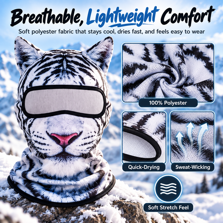 🐱 3D Cat Ski Balaclava – Eye-Catching Animal Face Mask for Outdoor Fun!