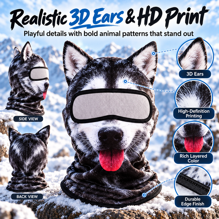 🐱 3D Cat Ski Balaclava – Eye-Catching Animal Face Mask for Outdoor Fun!