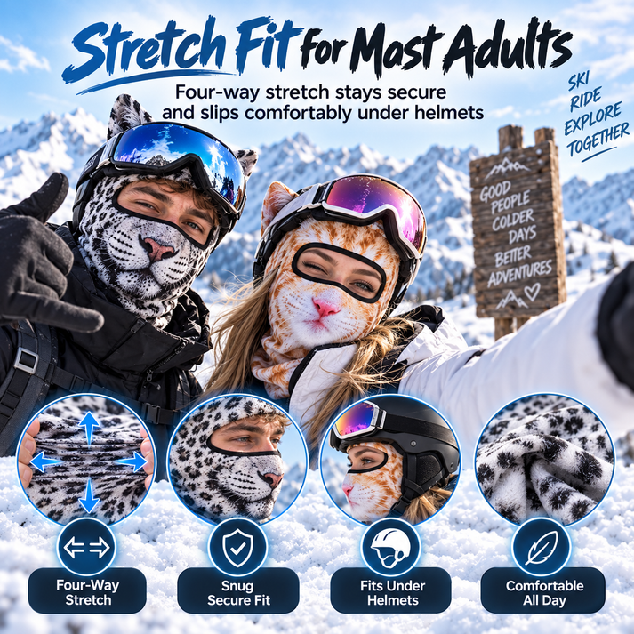 🐱 3D Cat Ski Balaclava – Eye-Catching Animal Face Mask for Outdoor Fun!