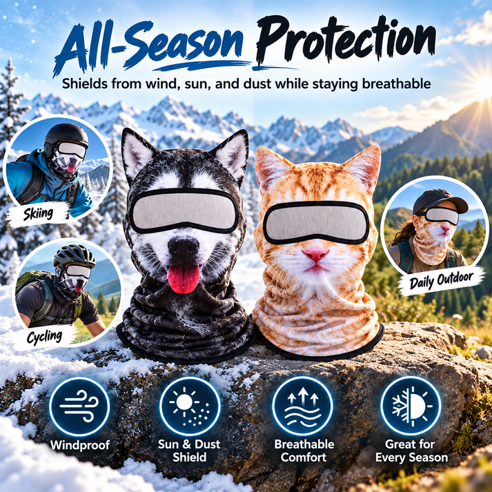 🐱 3D Cat Ski Balaclava – Eye-Catching Animal Face Mask for Outdoor Fun!