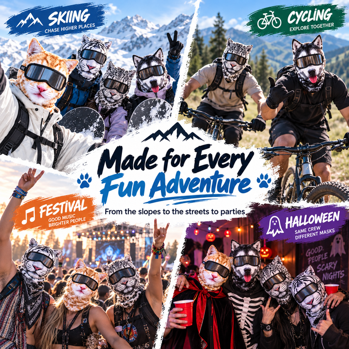 🐱 3D Cat Ski Balaclava – Eye-Catching Animal Face Mask for Outdoor Fun!