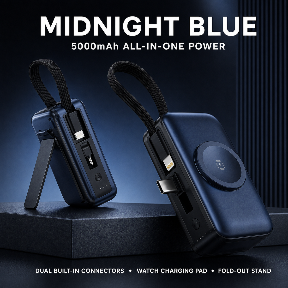 🔋 3-in-1 Mini Power Bank – Phone Charger, Watch Charger & Foldable Stand