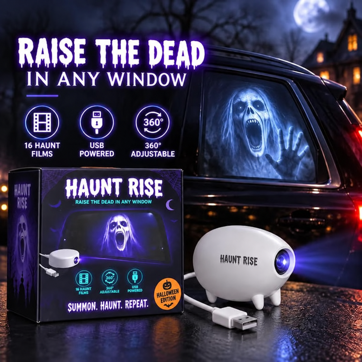 🎃 👻 Haunt Rise Halloween Window Projector-360° Adjustable Stand for Home Decor 🎃