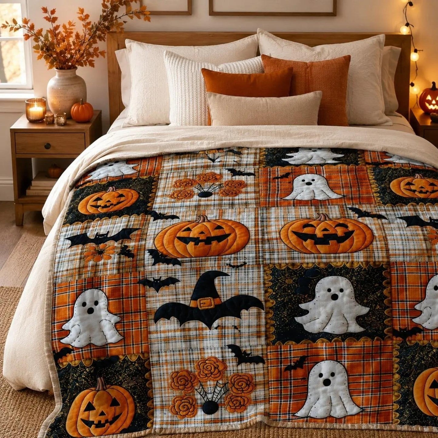🎃🔥Halloween Pumpkin & Bat Flannel Throw Blanket