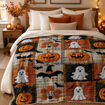 🎃🔥Halloween Pumpkin & Bat Flannel Throw Blanket