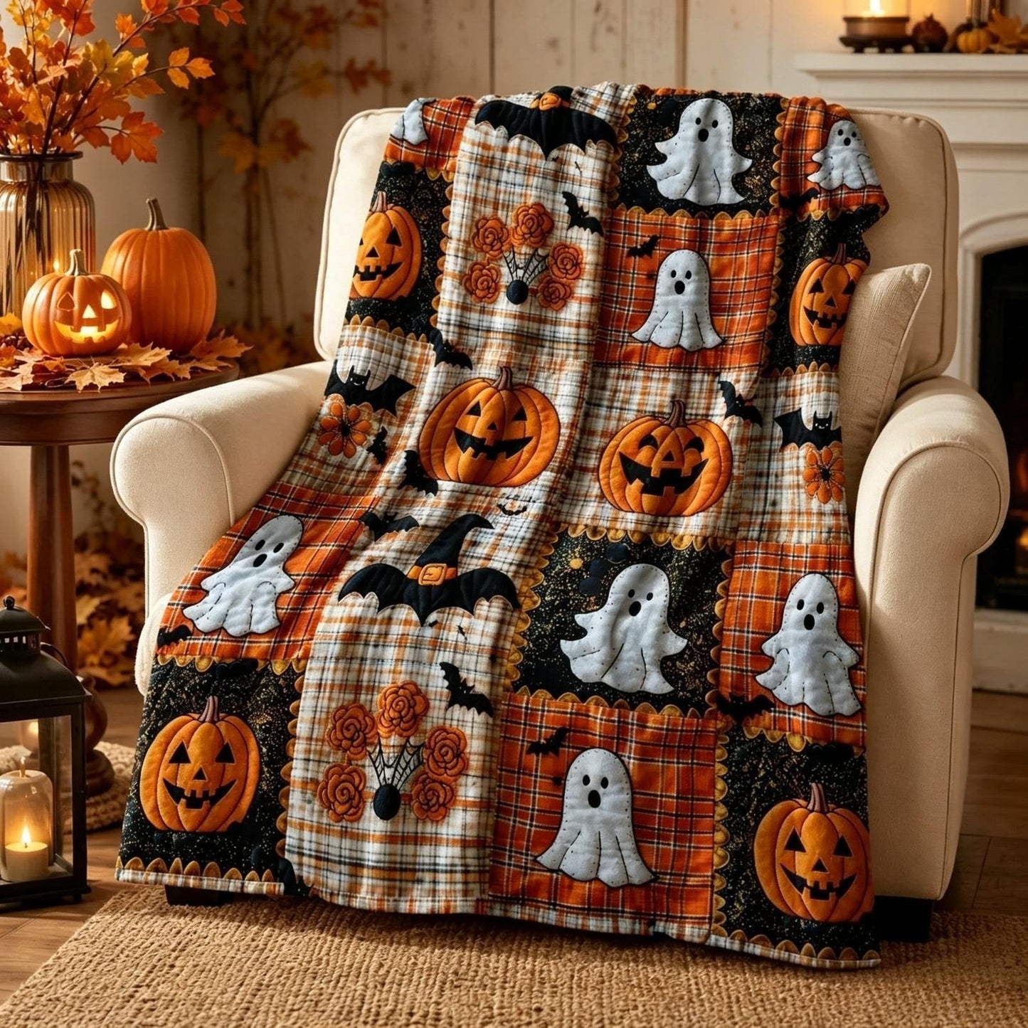 🎃🔥Halloween Pumpkin & Bat Flannel Throw Blanket
