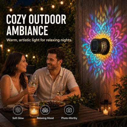 Solar Mandala Wall Light | Outdoor Garden Fence Projector Lamp