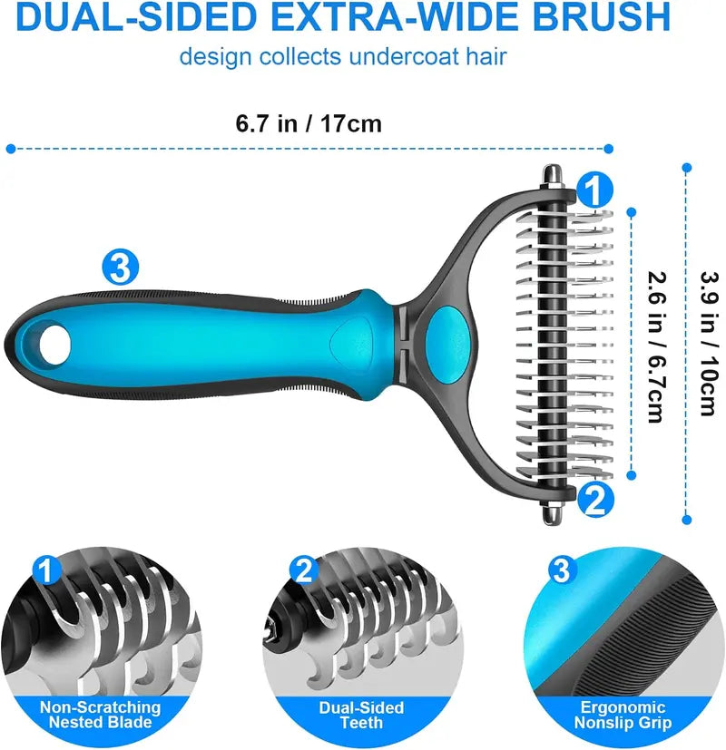 Double-Sided Deshedding Pet Brush – Dual-Sided, Ergonomic & Gentle for Dogs & Cats 🐶