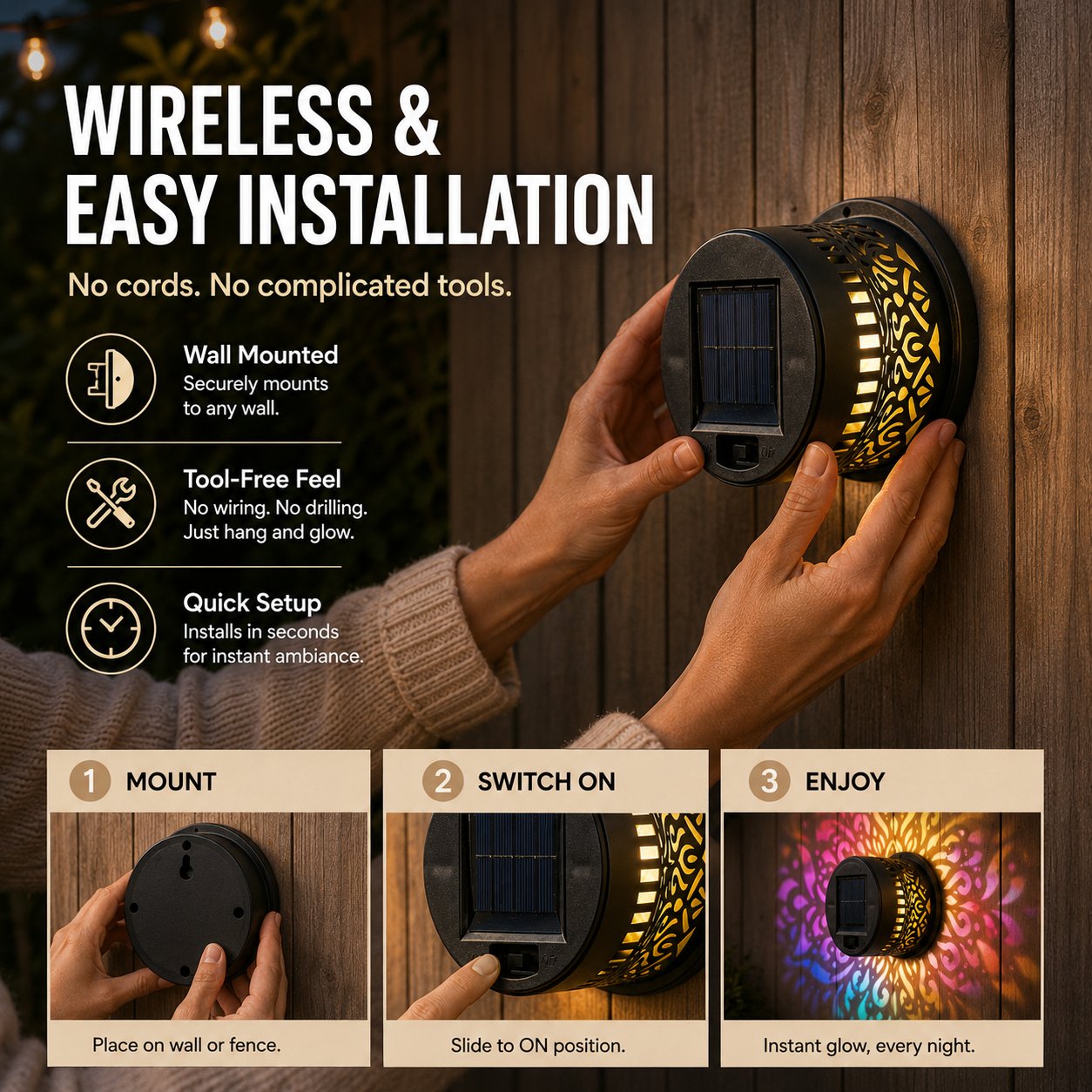 Solar Mandala Wall Light | Outdoor Garden Fence Projector Lamp