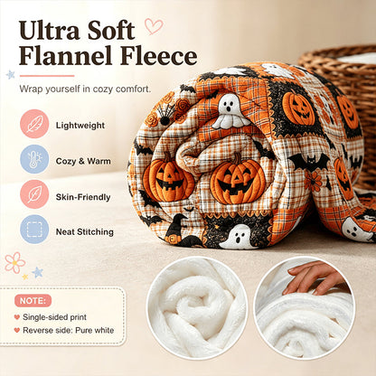 🎃🔥Halloween Pumpkin & Bat Flannel Throw Blanket