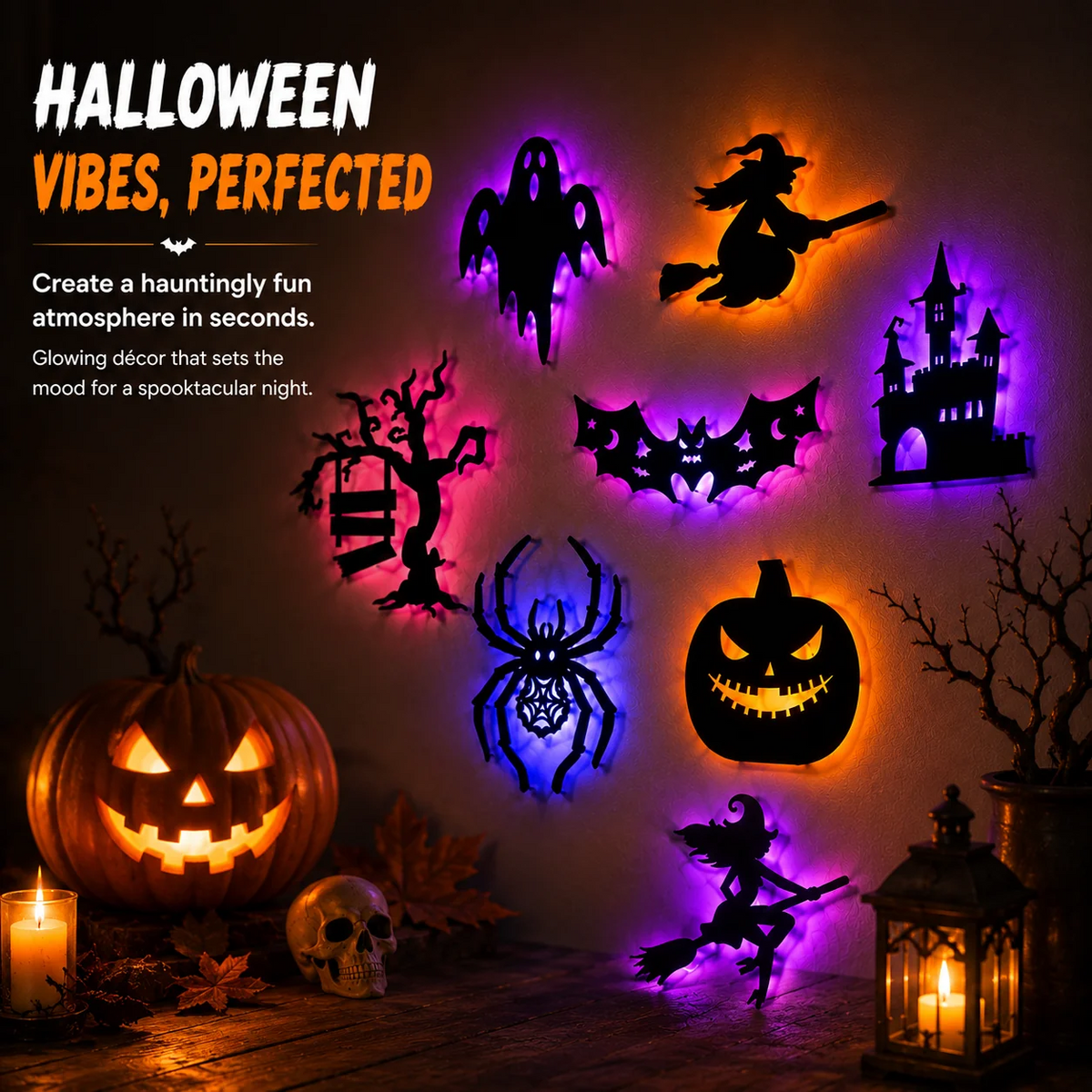 Halloween LED Silhouette Wall Stickers Battery Powered（8 PCS）