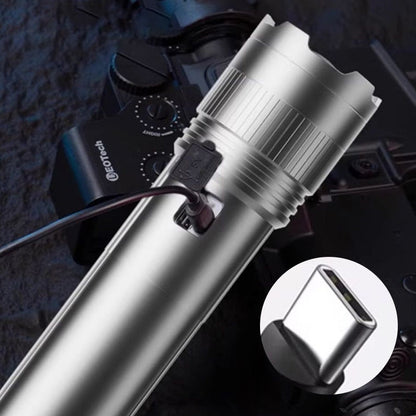 Rechargeable LED Flashlight with 12000mAh Battery, USB-C & Zoom